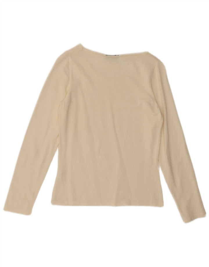 Luisa Spagnoli Top feminino manga comprida UK 14 médio off white viscose