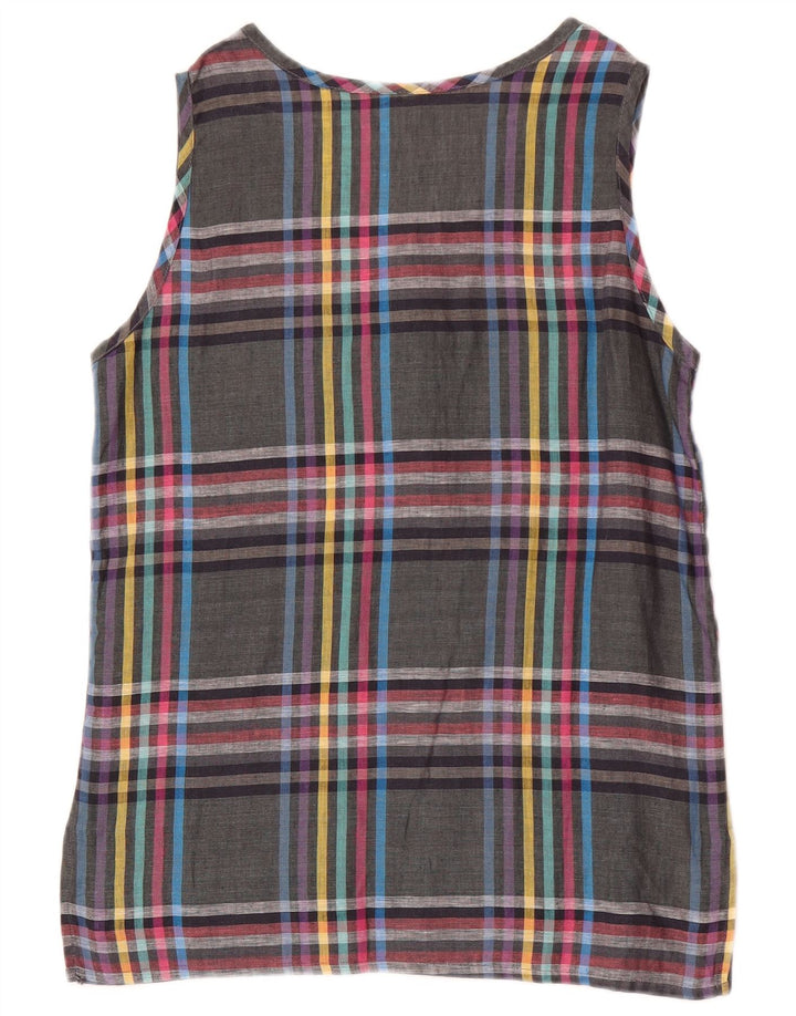 Blusa feminina sem mangas Andrea Mare Top IT 42 linho xadrez cinza médio