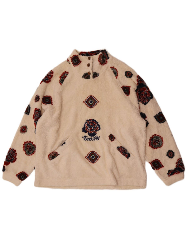 Jumper de lã feminino com ajuste solto UK 14 grandes esportes florais brancos