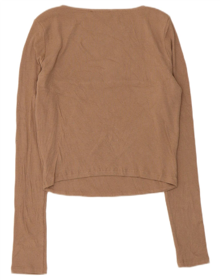 Zara Womens Crop Top Manga Longa Reino Unido 14 Grande Marrom