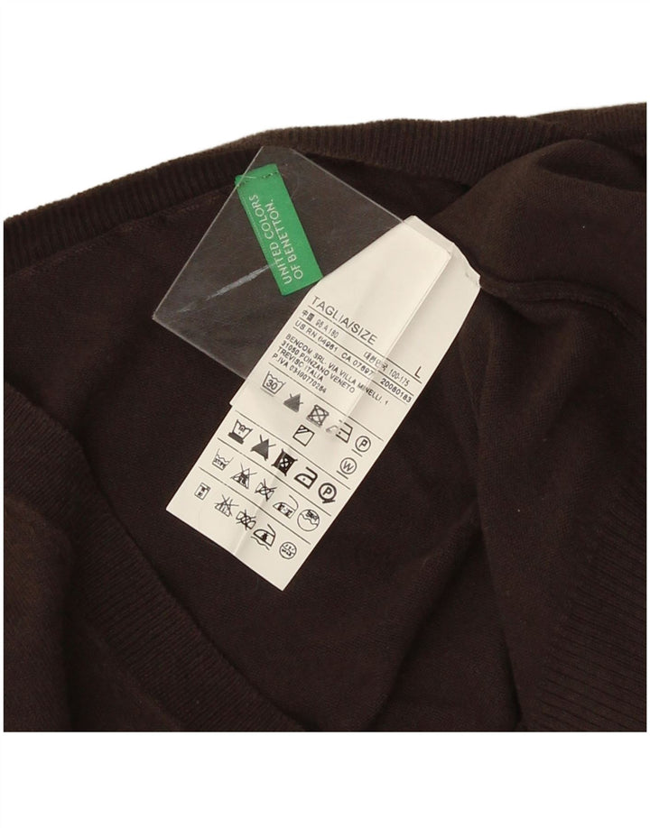 Suéter masculino Benetton com decote em V grande algodão marrom