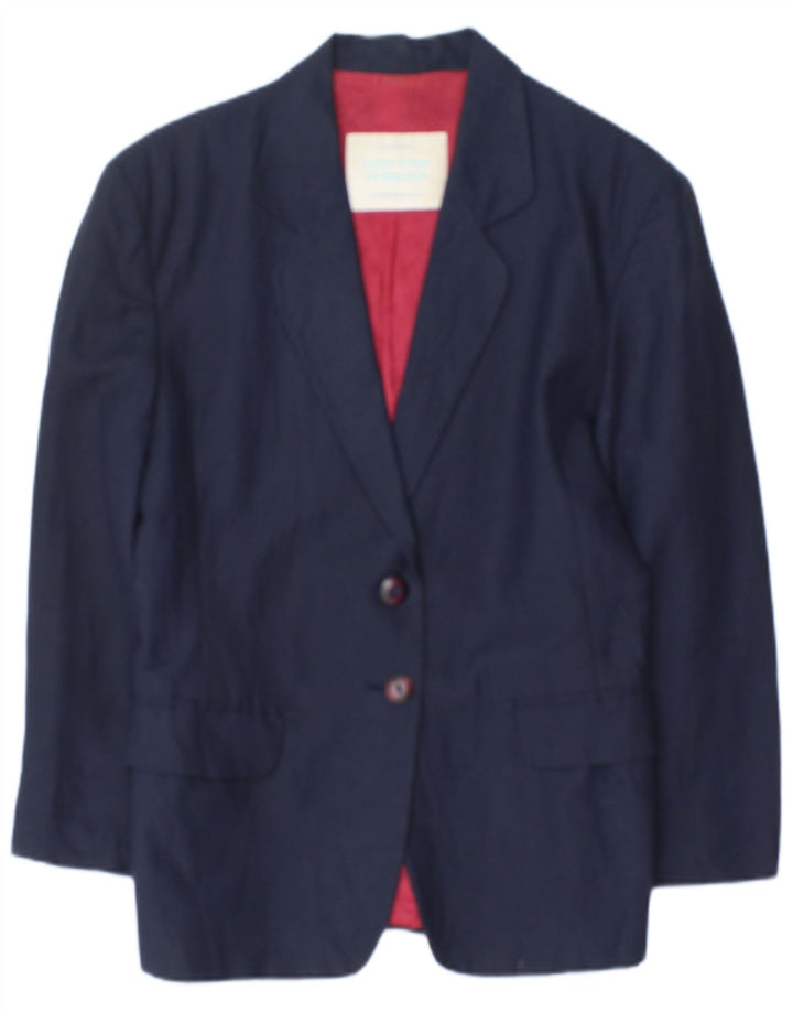Jaqueta blazer feminina de 2 botões Benetton IT 42 linho azul marinho médio