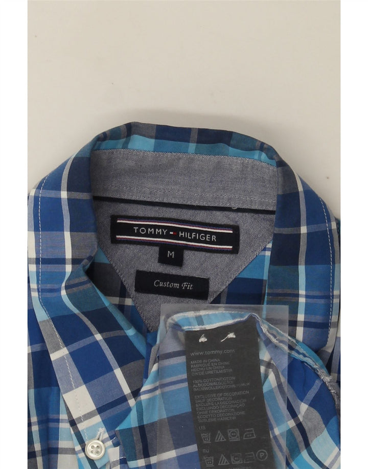 Camisa masculina Tommy Hilfiger Custom Fit de algodão xadrez azul médio