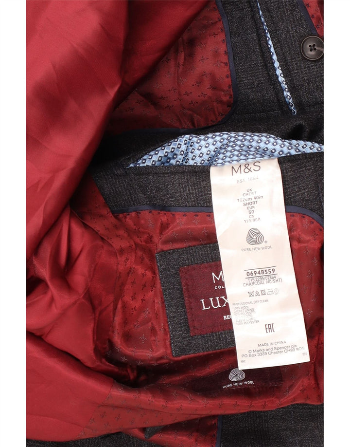 Jaqueta blazer masculina de 2 botões Marks & Spencer Reino Unido 40 grande lã xadrez cinza