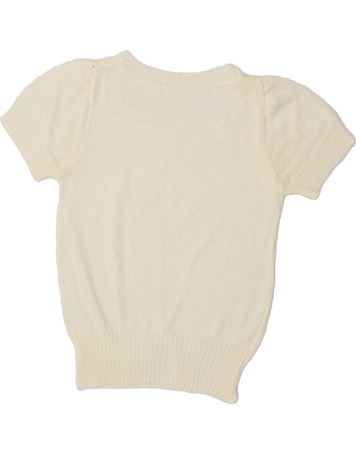 VINTAGE Womens Boat Neck Jumper Sweater UK 12 Medium Off White Vintage Vintage and Second-Hand Vintage from Messina Hembry 