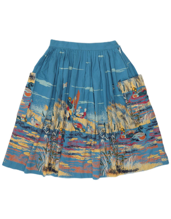 Saia larga feminina vintage IT 42 médio W26 azul estampa animal novidade