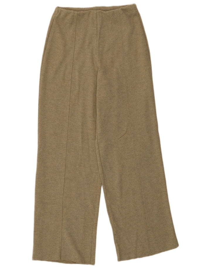 Zara Calça feminina tricotada com pernas largas pequena W26 L30 verde poliéster