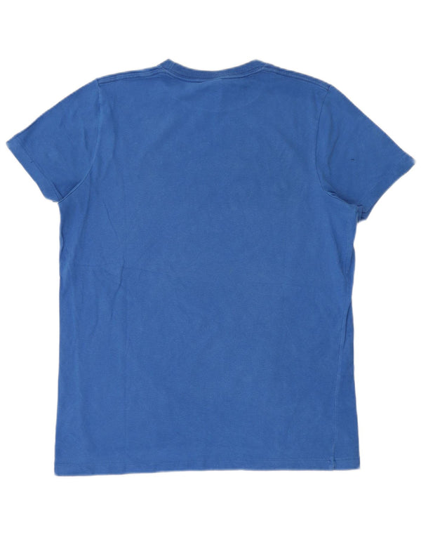 Camiseta masculina Hollister com estampa gráfica grande de algodão azul