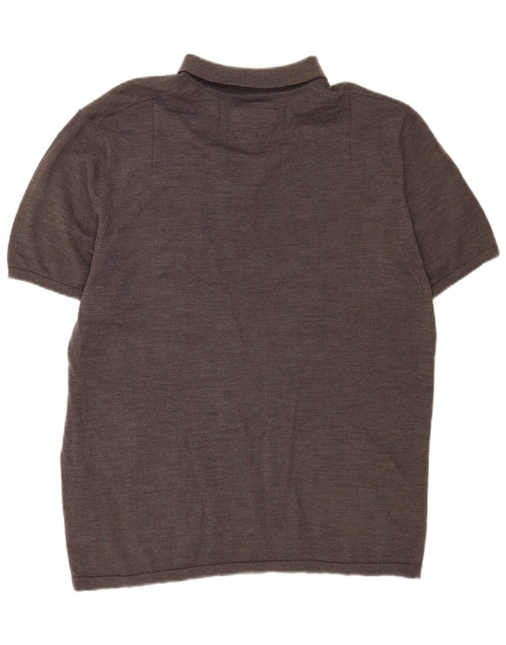 All Saints Suéter masculino de manga curta com gola polo grande cinza