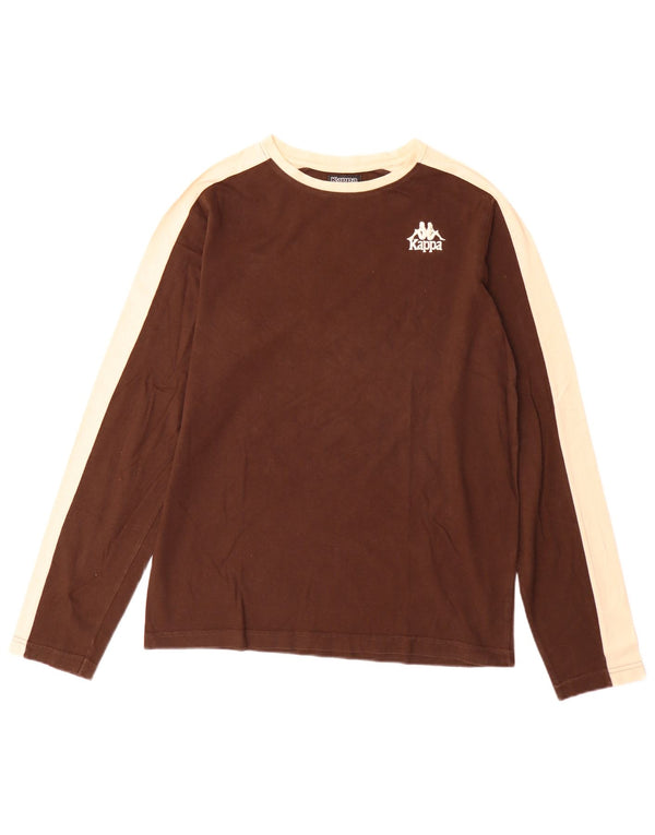 Kappa Mens Top Manga Longa Médio Marrom Colorblock Algodão