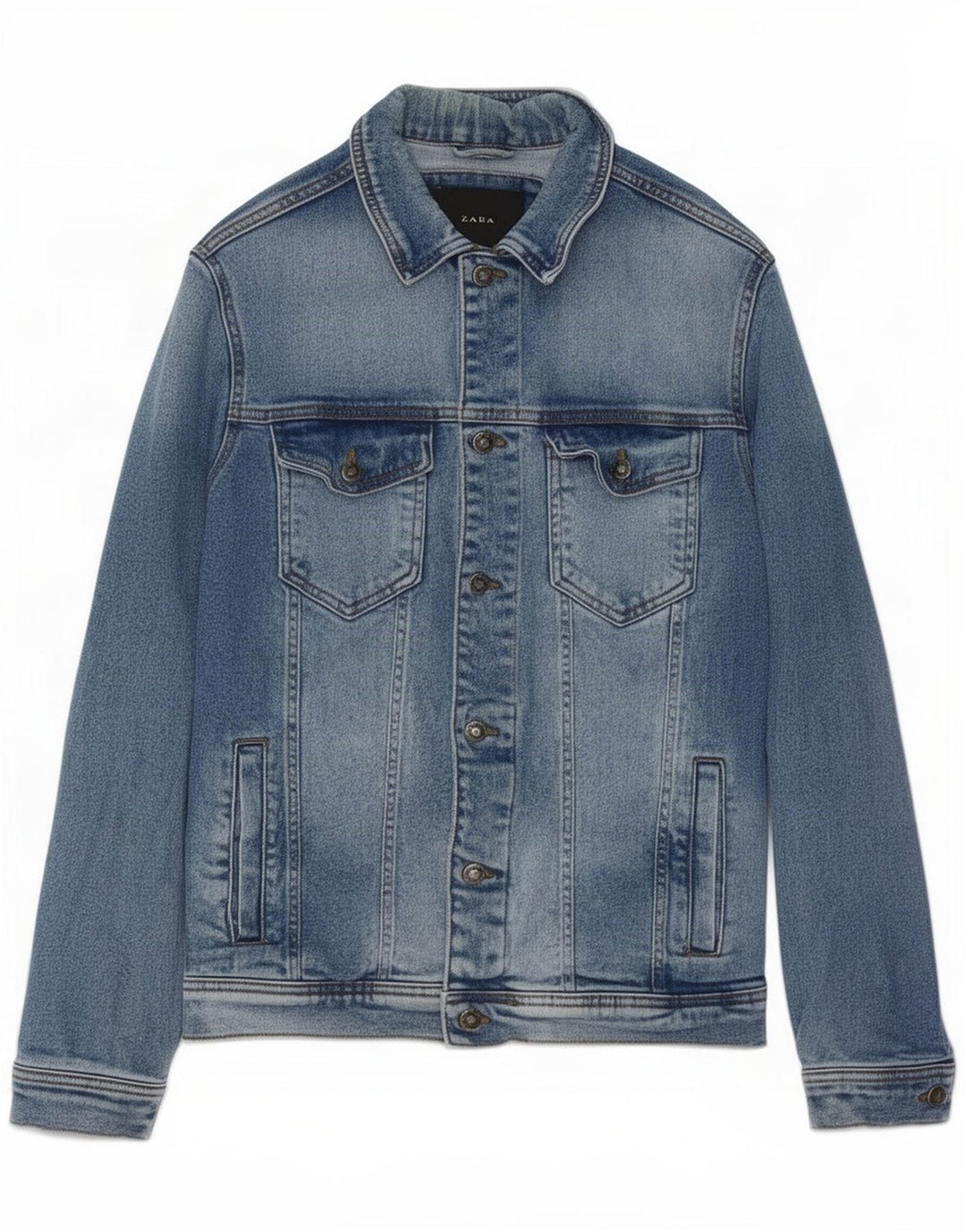 Jaqueta jeans masculina Zara UK 38 algodão azul médio