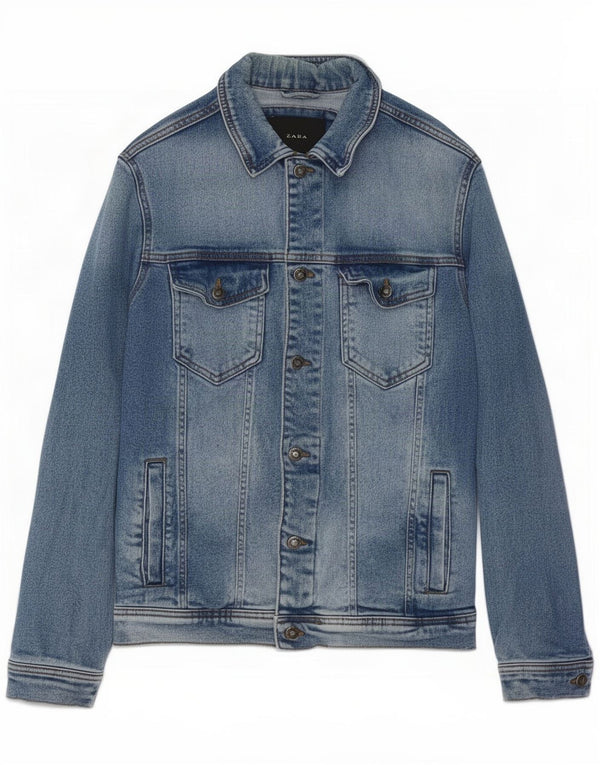 Jaqueta jeans masculina Zara UK 38 algodão azul médio