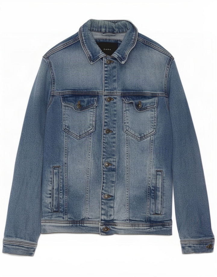 Jaqueta jeans masculina Zara UK 38 algodão azul médio