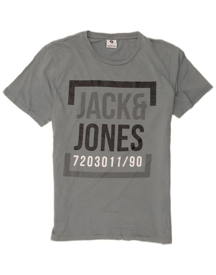 Camiseta gráfica masculina Jack & Jones grande algodão cinza