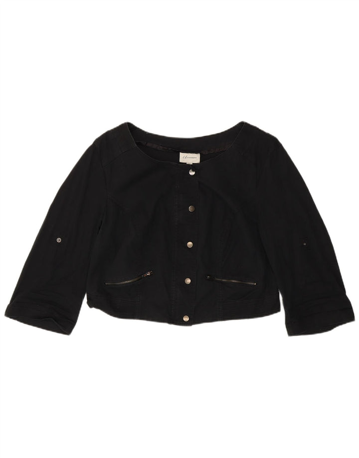 Jaqueta bomber feminina Autograph manga 3/4 Reino Unido 14 grande algodão preto