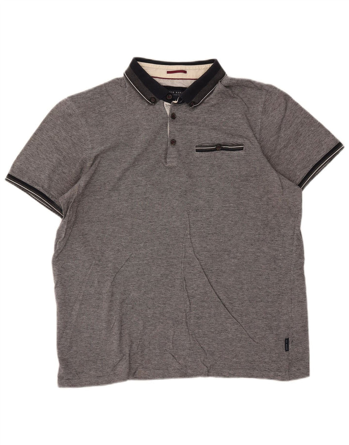 Camisa polo masculina TED BAKER tamanho 5 XL algodão manchado cinza