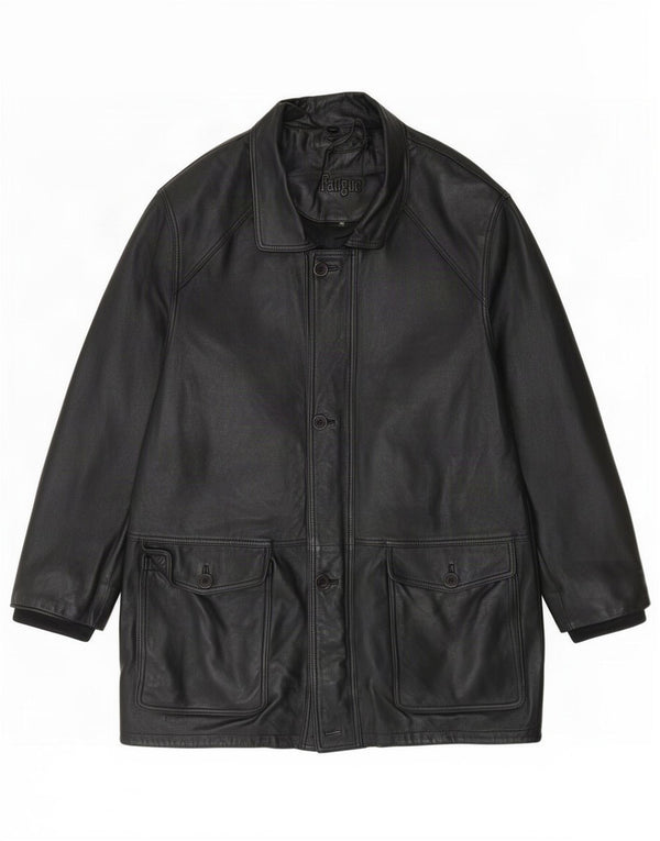 Fatigue Mens Leather Coat UK 40 Large Black