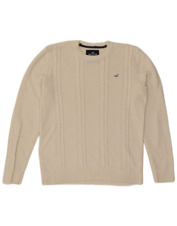 Suéter masculino Hollister com gola redonda e algodão bege médio