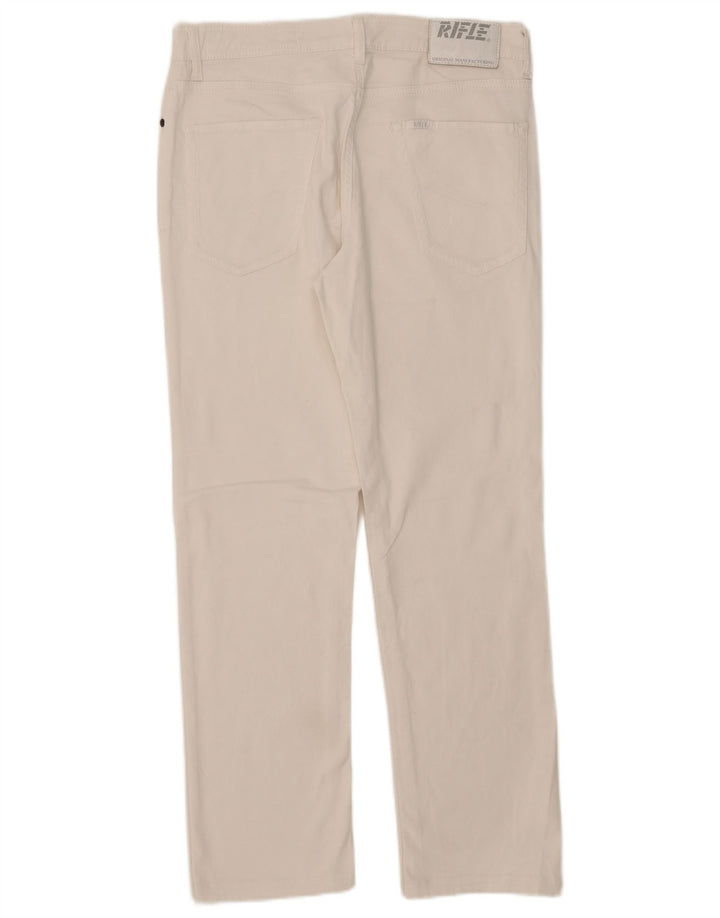 Rifle feminino jeans reto W34 L28 algodão branco