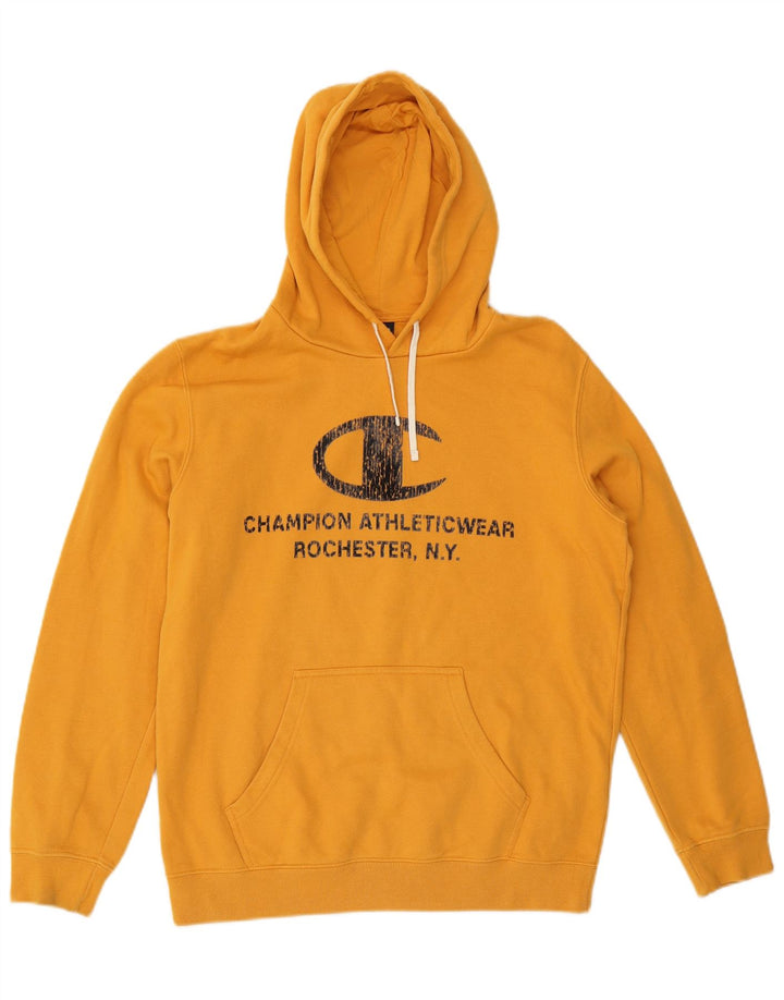 Jumper com capuz gráfico masculino Champion médio algodão amarelo