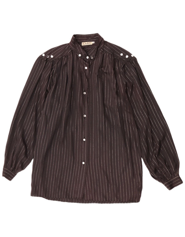 Blusa feminina vintage UK 14 risca de giz preta média