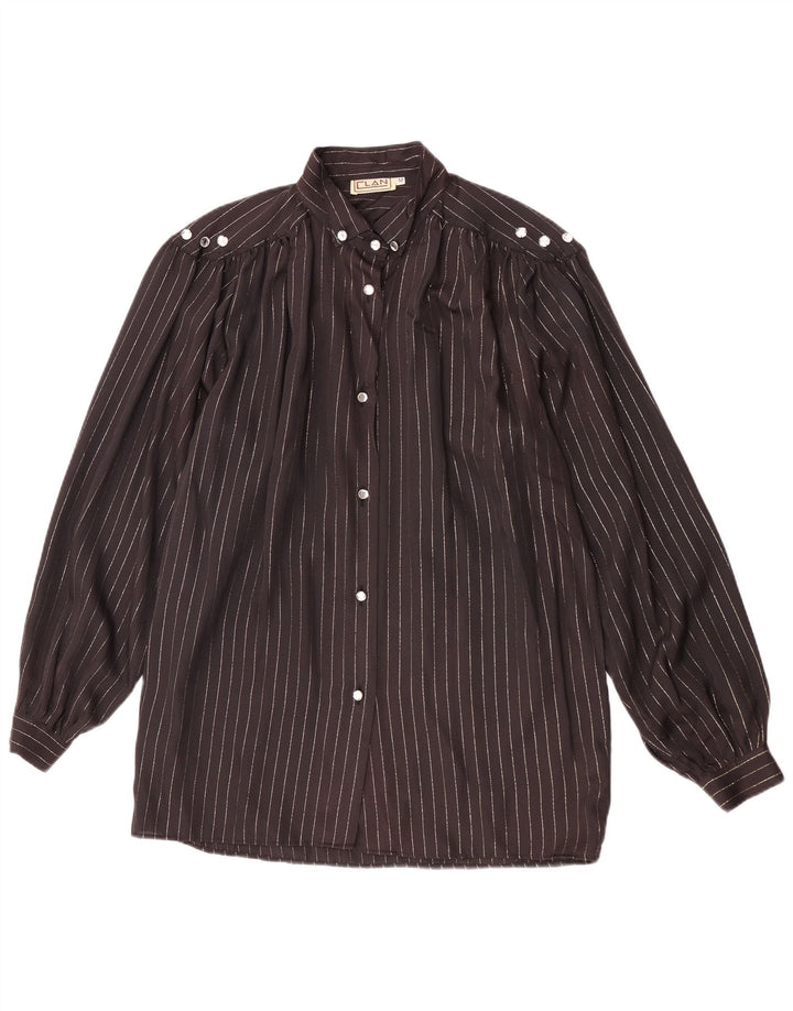 Blusa feminina vintage UK 14 risca de giz preta média