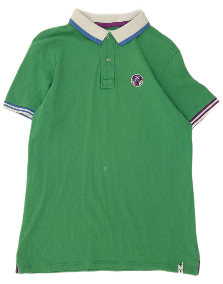 Camisa polo masculina de rugby North Sails grande listrada verde