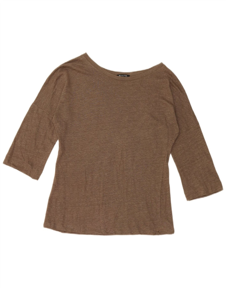 Top feminino Massimo Dutti manga 3/4 Reino Unido 10 pequeno cáqui