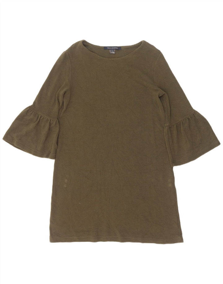 Vestido feminino French Connection manga 3/4 Reino Unido 12 viscose cáqui médio