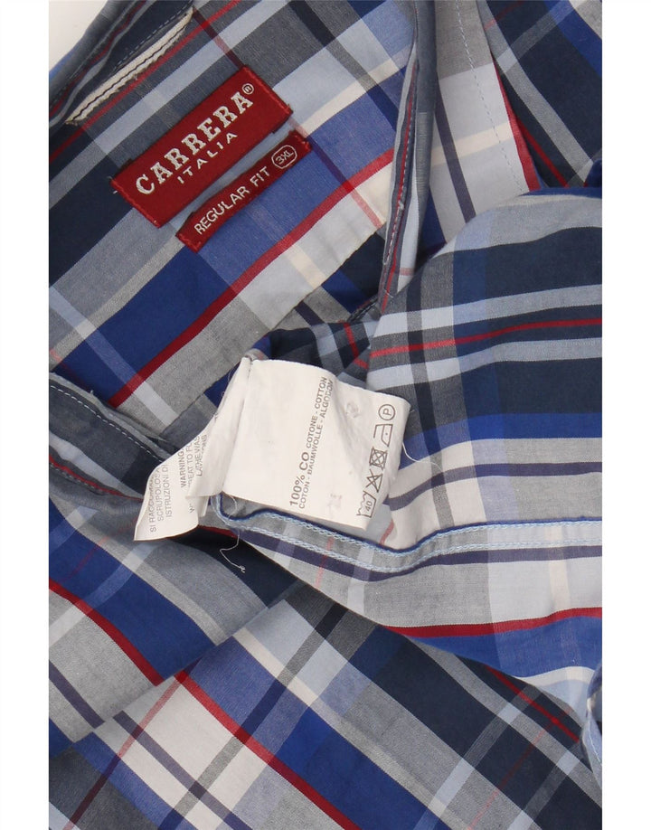 Camisa masculina de manga curta Carrera 3XL algodão xadrez azul