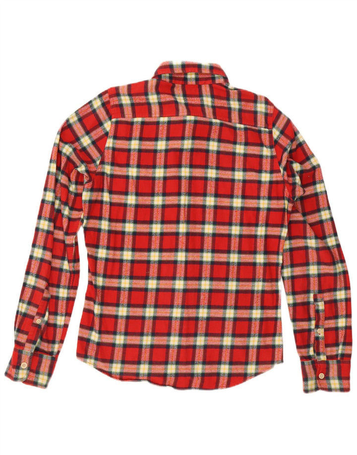 Camisa masculina de flanela Hollister de algodão xadrez vermelho médio