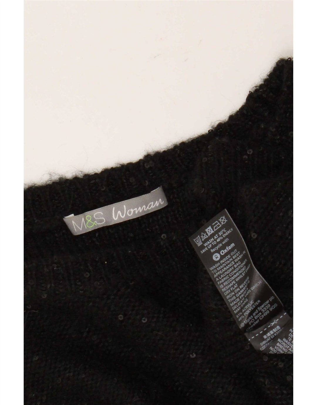 Suéter feminino Marks & Spencer grande com gola canoa Reino Unido 14 grande preto