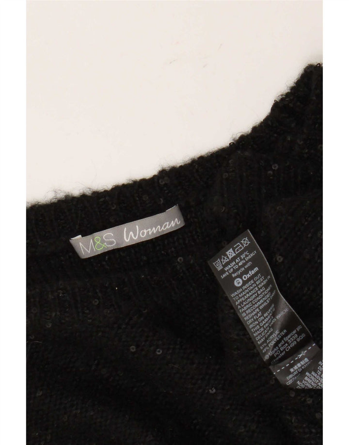 Suéter feminino Marks & Spencer grande com gola canoa Reino Unido 14 grande preto