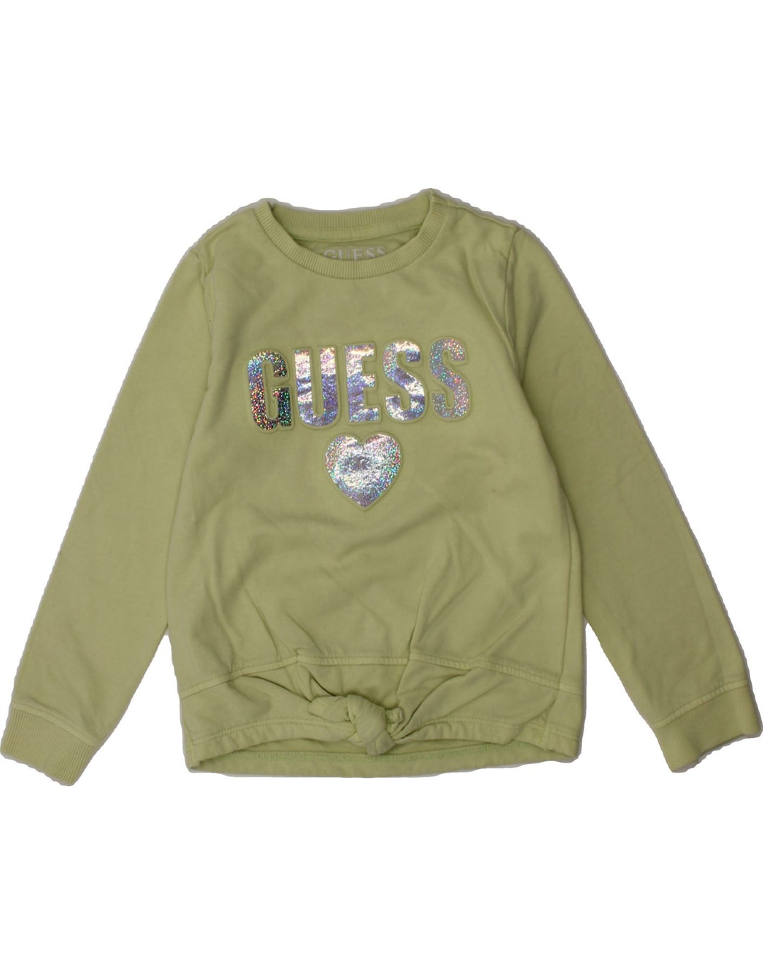 GUESS Girls Graphic Sweatshirt Jumper 2-3 Years Green Cotton Vintage Guess and Second-Hand Guess from Messina Hembry 
