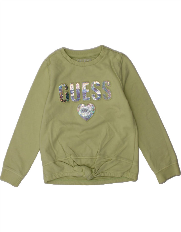 GUESS Girls Graphic Sweatshirt Jumper 2-3 Years Green Cotton Vintage Guess and Second-Hand Guess from Messina Hembry 