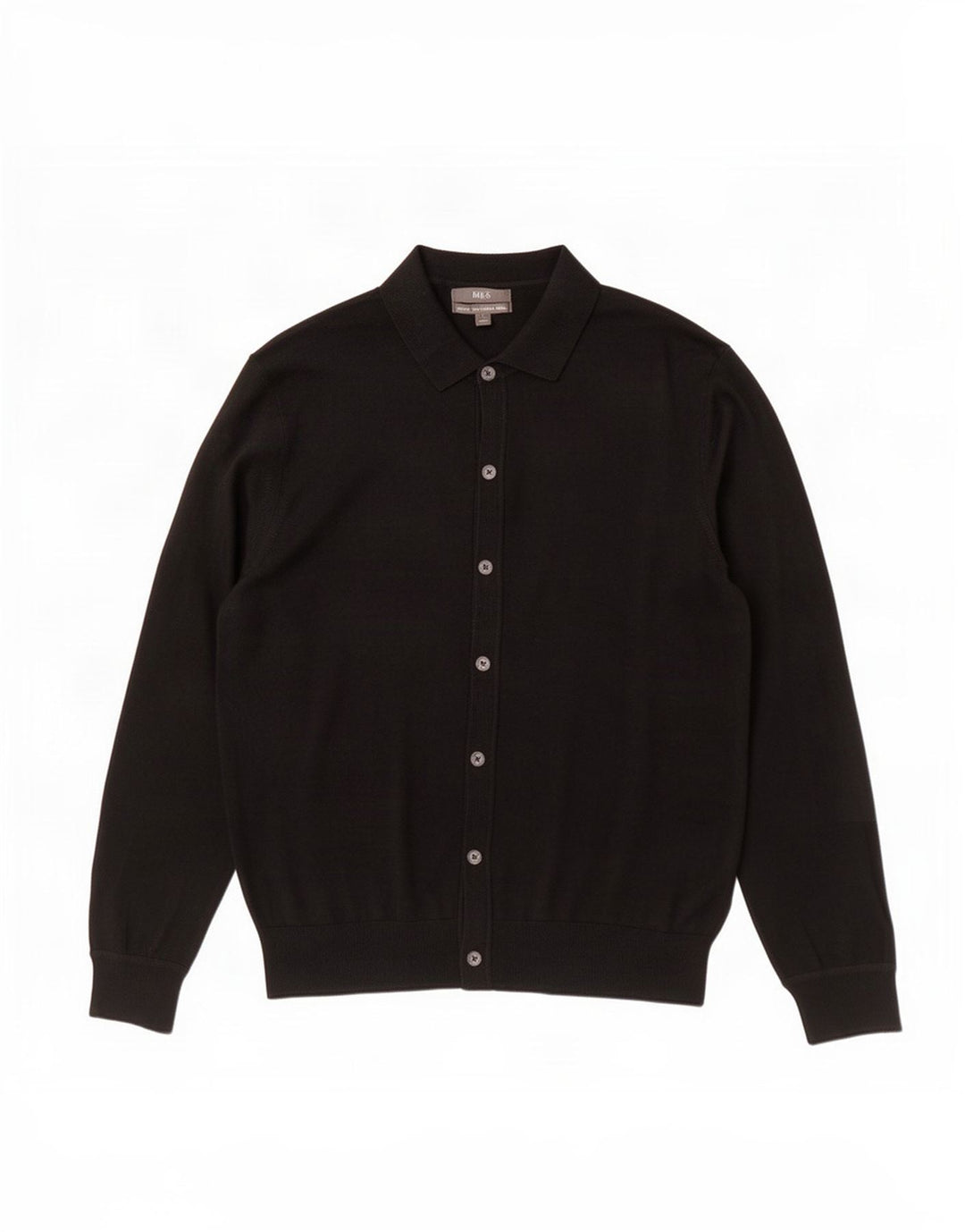 Suéter cardigã masculino Marks & Spencer grande lã merino preta