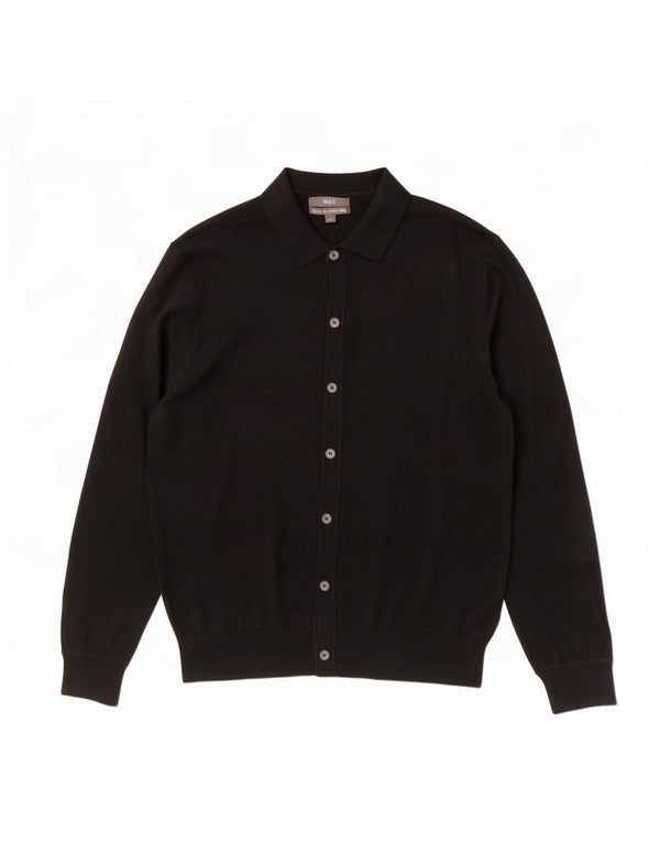 Suéter cardigã masculino Marks & Spencer grande lã merino preta