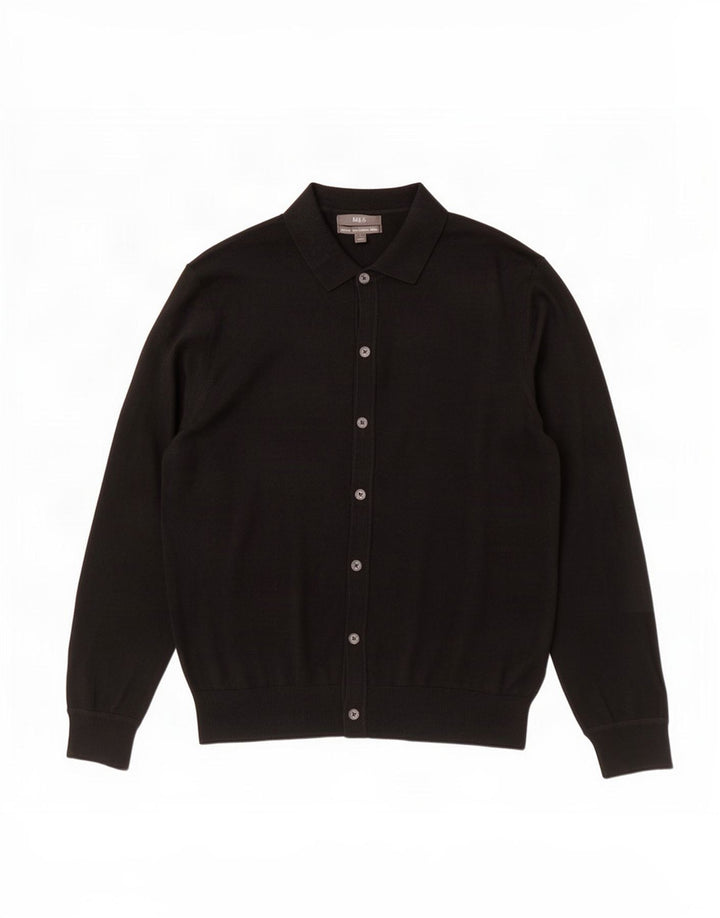 Suéter cardigã masculino Marks & Spencer grande lã merino preta