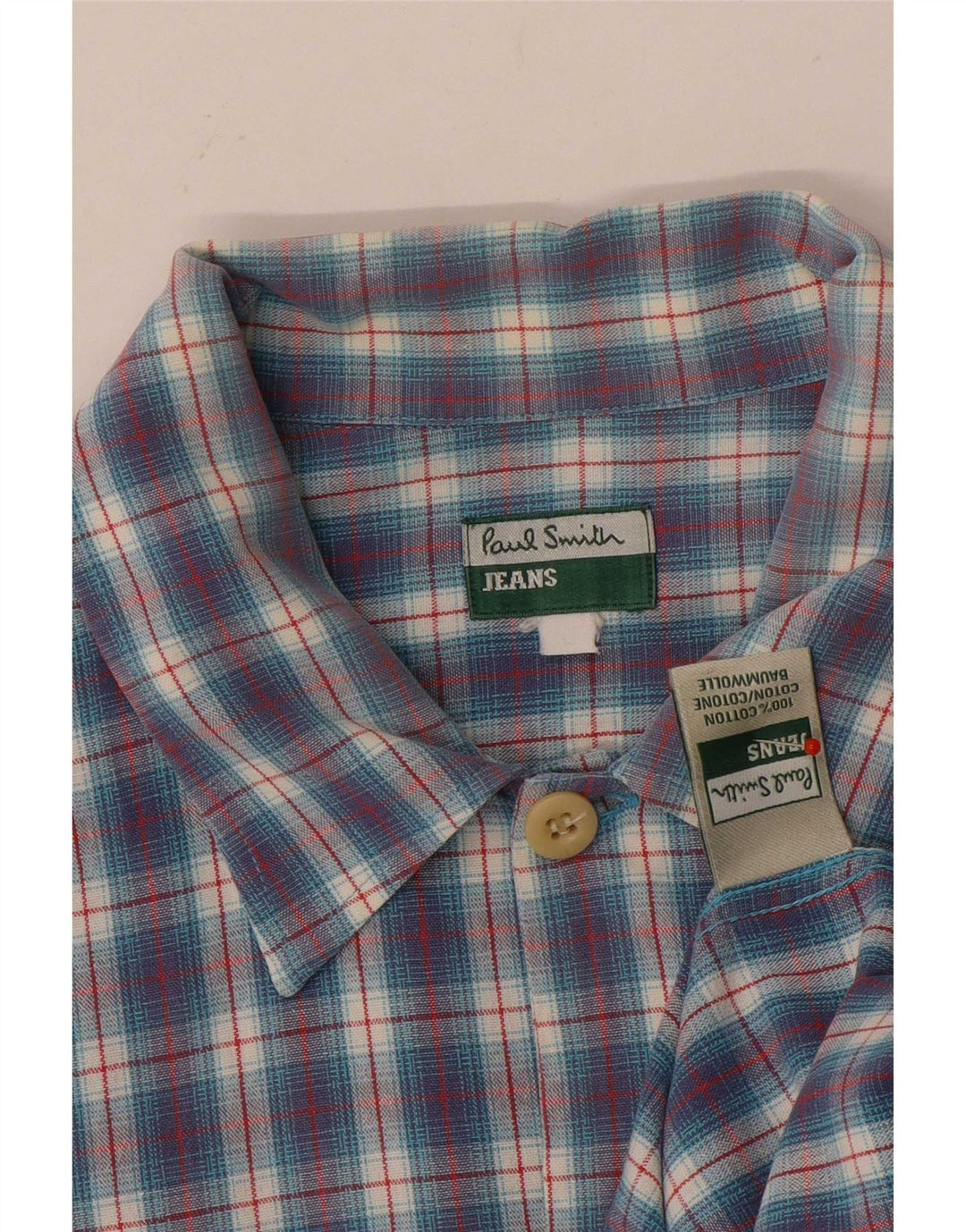 Camisa masculina de manga curta Paul Smith grande algodão xadrez azul