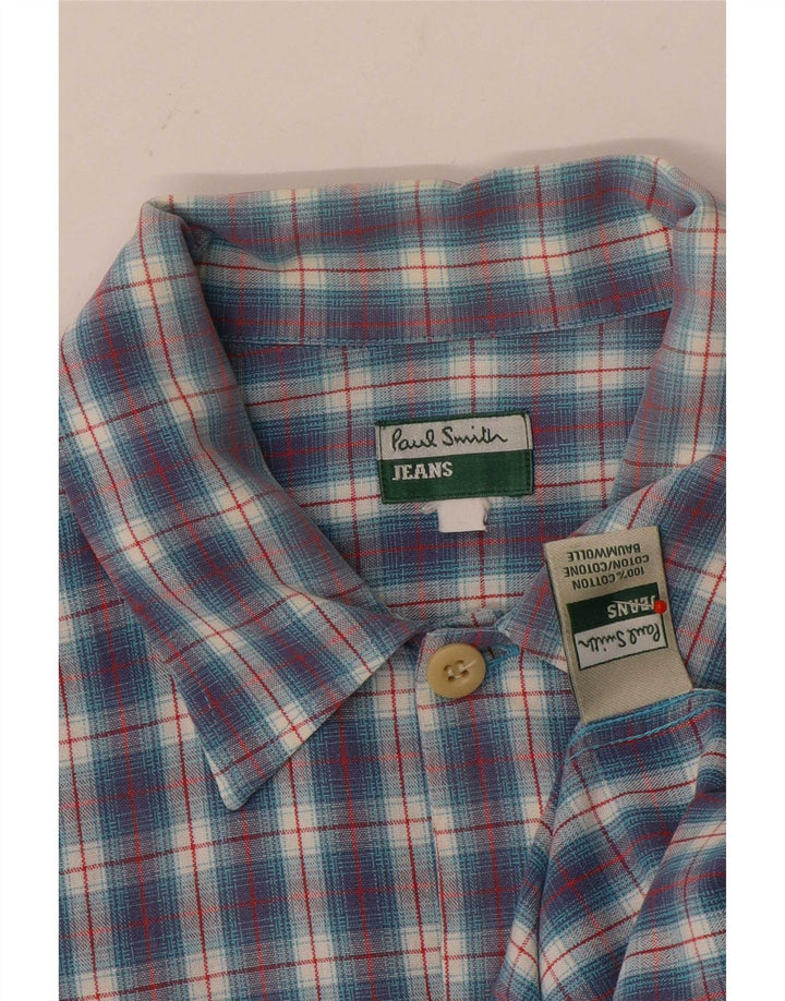 Camisa masculina de manga curta Paul Smith grande algodão xadrez azul