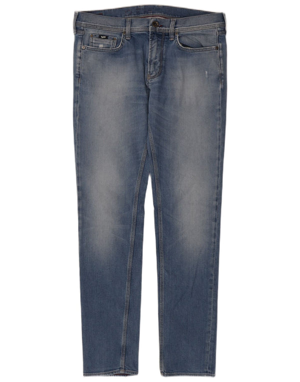 Gas Mens Distressed Slim Jeans W34 L34 Azul Algodão