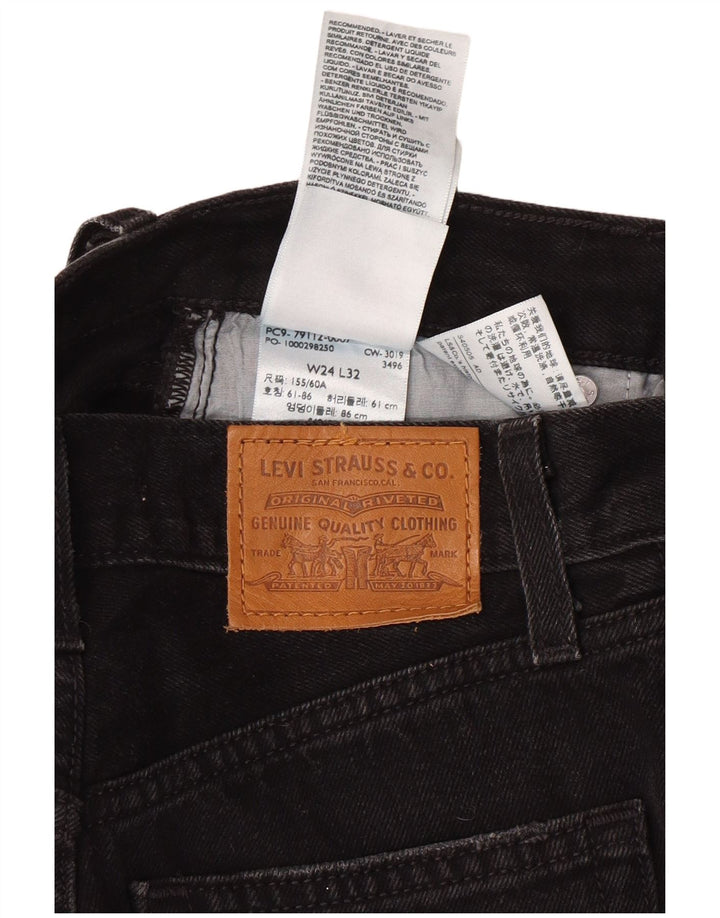 Calça jeans feminina Levi's cintura alta com perna larga W24 L32 algodão preto clássico