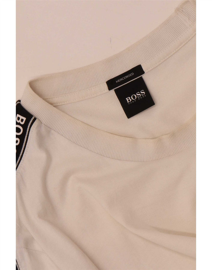 Camiseta gráfica masculina Hugo Boss Top médio branco algodão colorblock