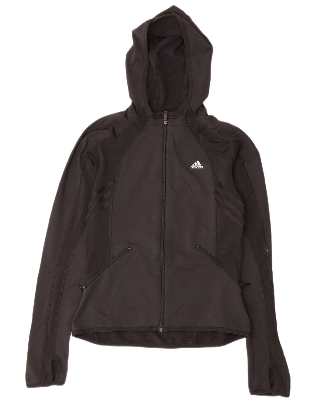 Suéter adidas feminino com capuz e zíper Reino Unido 12 médio preto poliéster