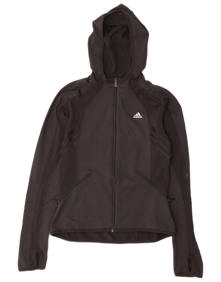 Suéter adidas feminino com capuz e zíper Reino Unido 12 médio preto poliéster