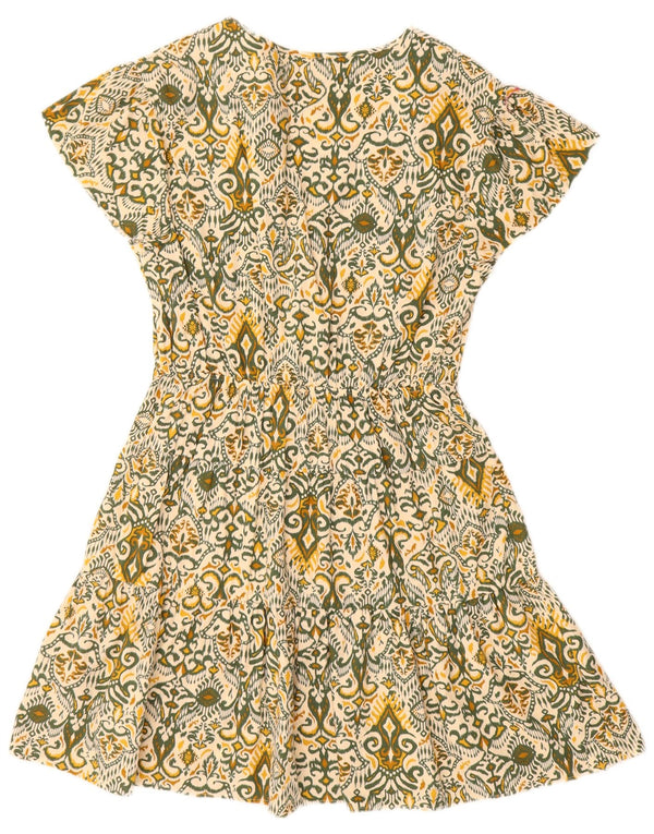 Vestido feminino Marks & Spencer regular evasê Reino Unido 12 algodão Ikat verde médio