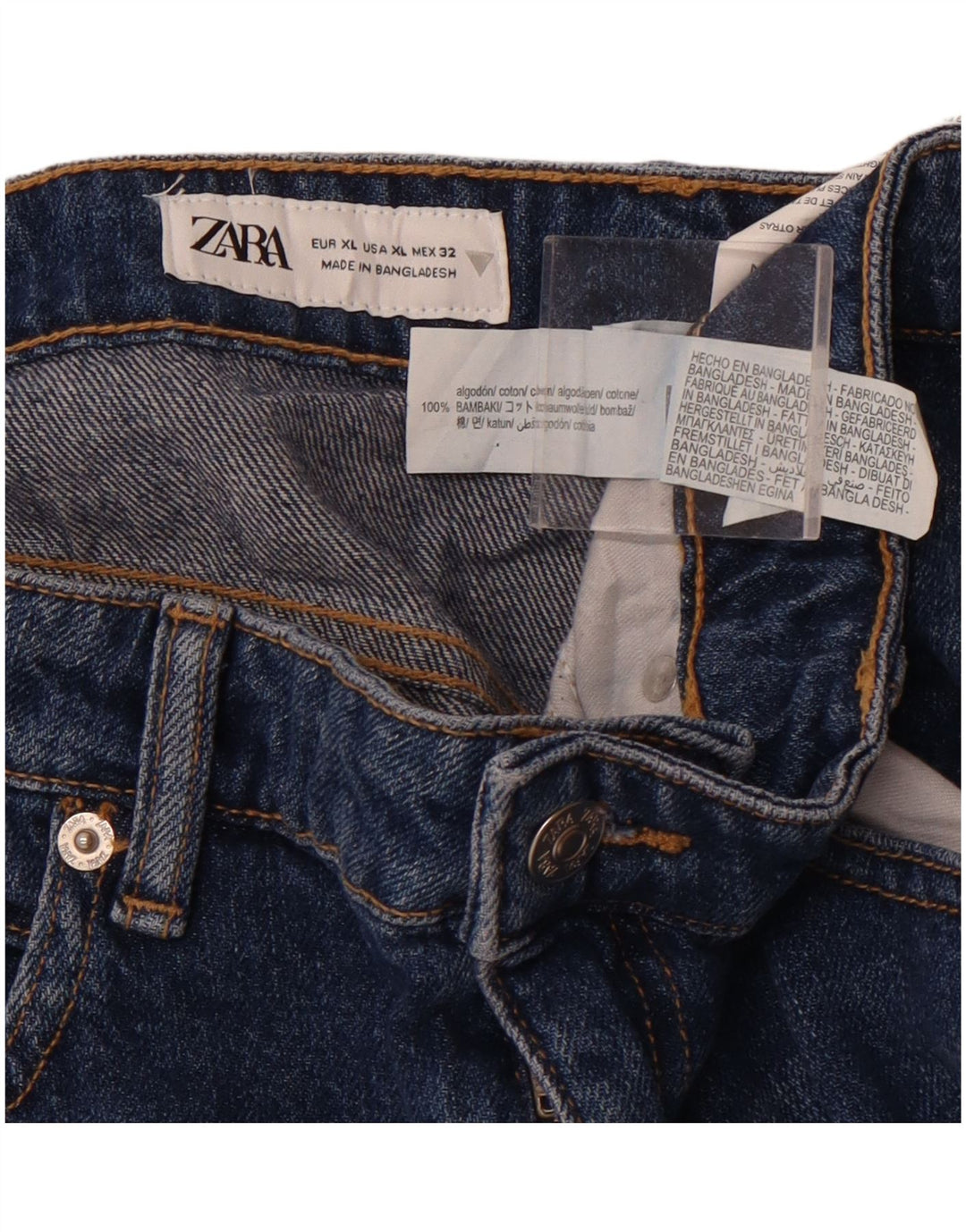 Saia jeans feminina de cintura alta ZARA XL W32 algodão azul