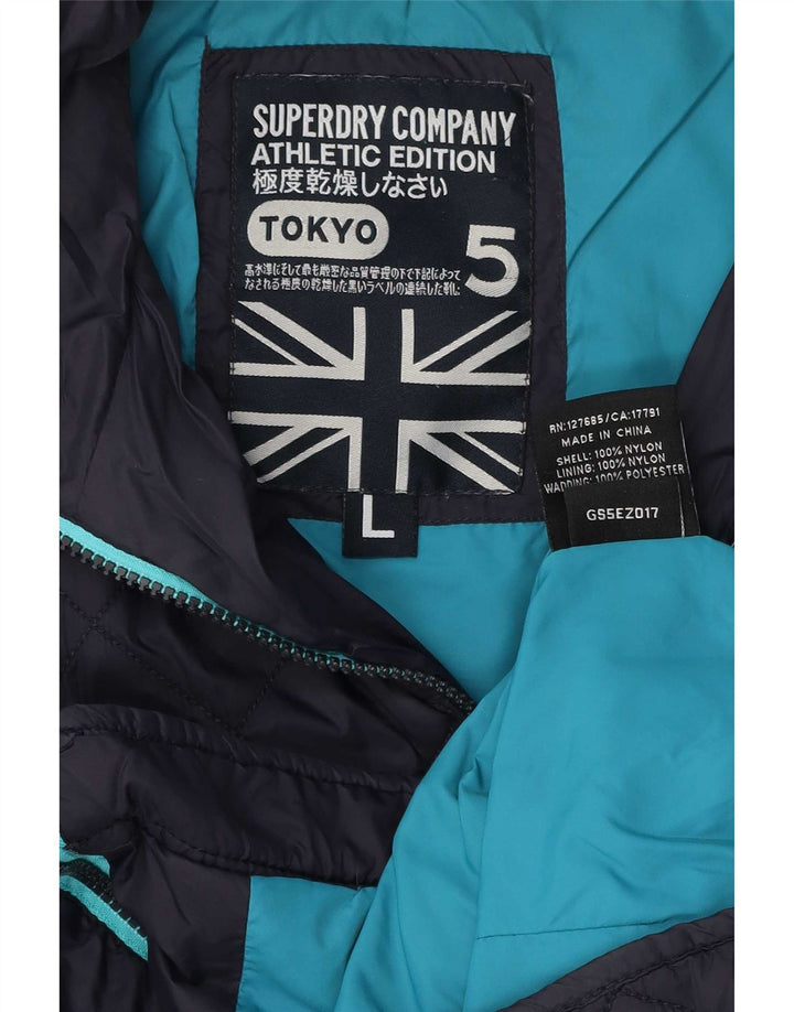 Jaqueta acolchoada com capuz feminina Superdry UK 14 grande nylon azul marinho