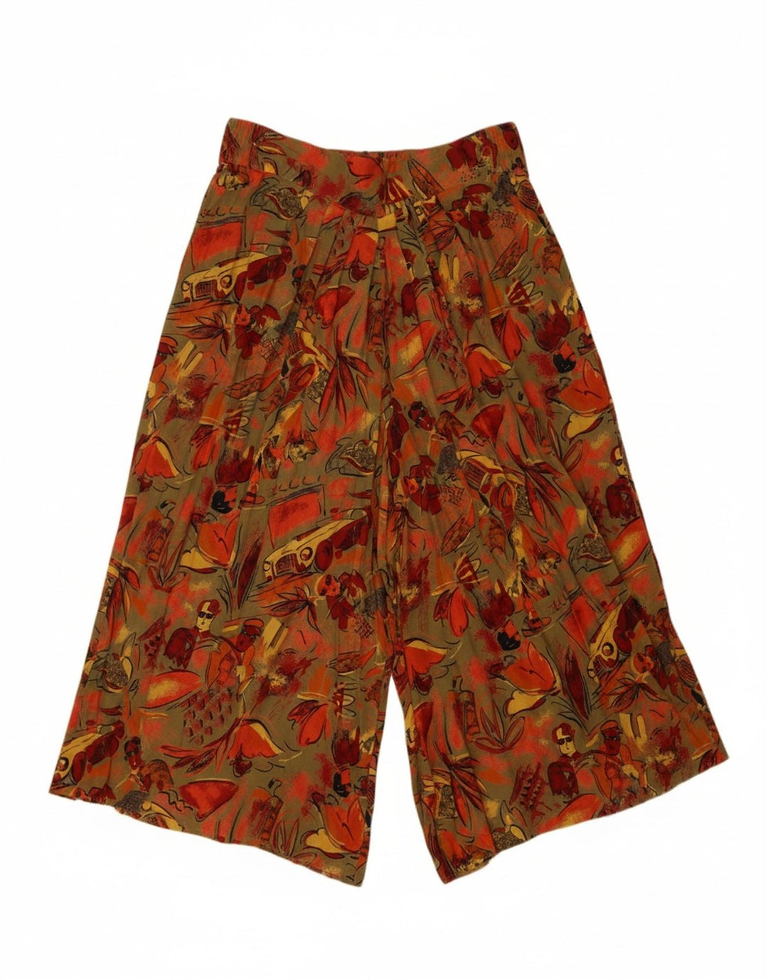 Calça Capri feminina VINTAGE de cintura alta Reino Unido 20 2XL W32 L19 Cáqui Floral