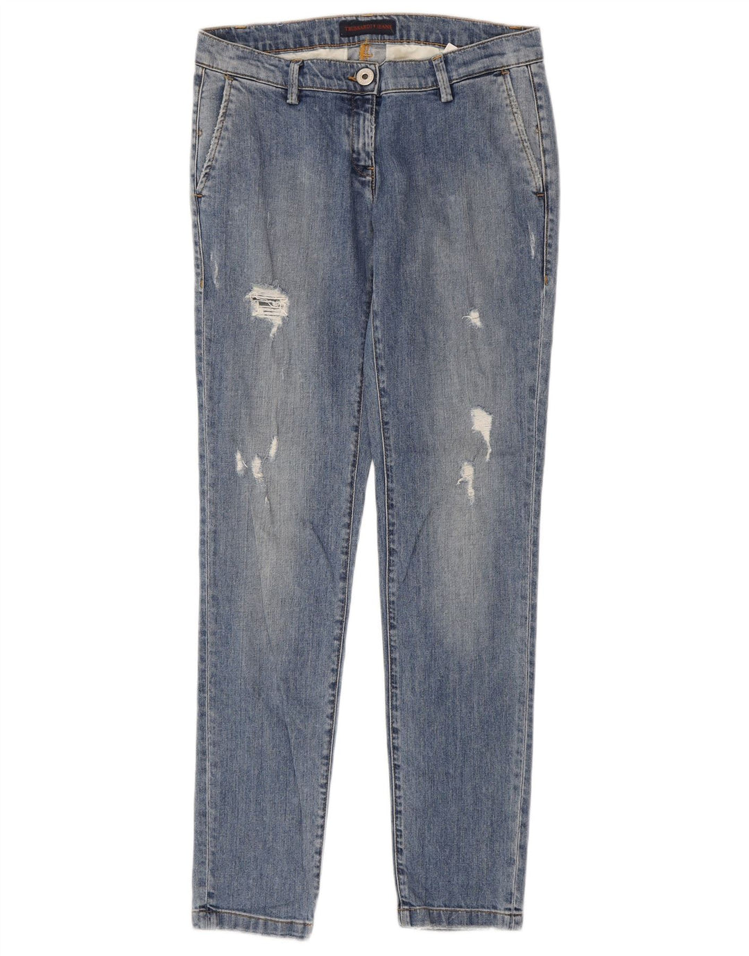 Trussardi Jeans femininos desgastados slim W26 L31 azul poliéster